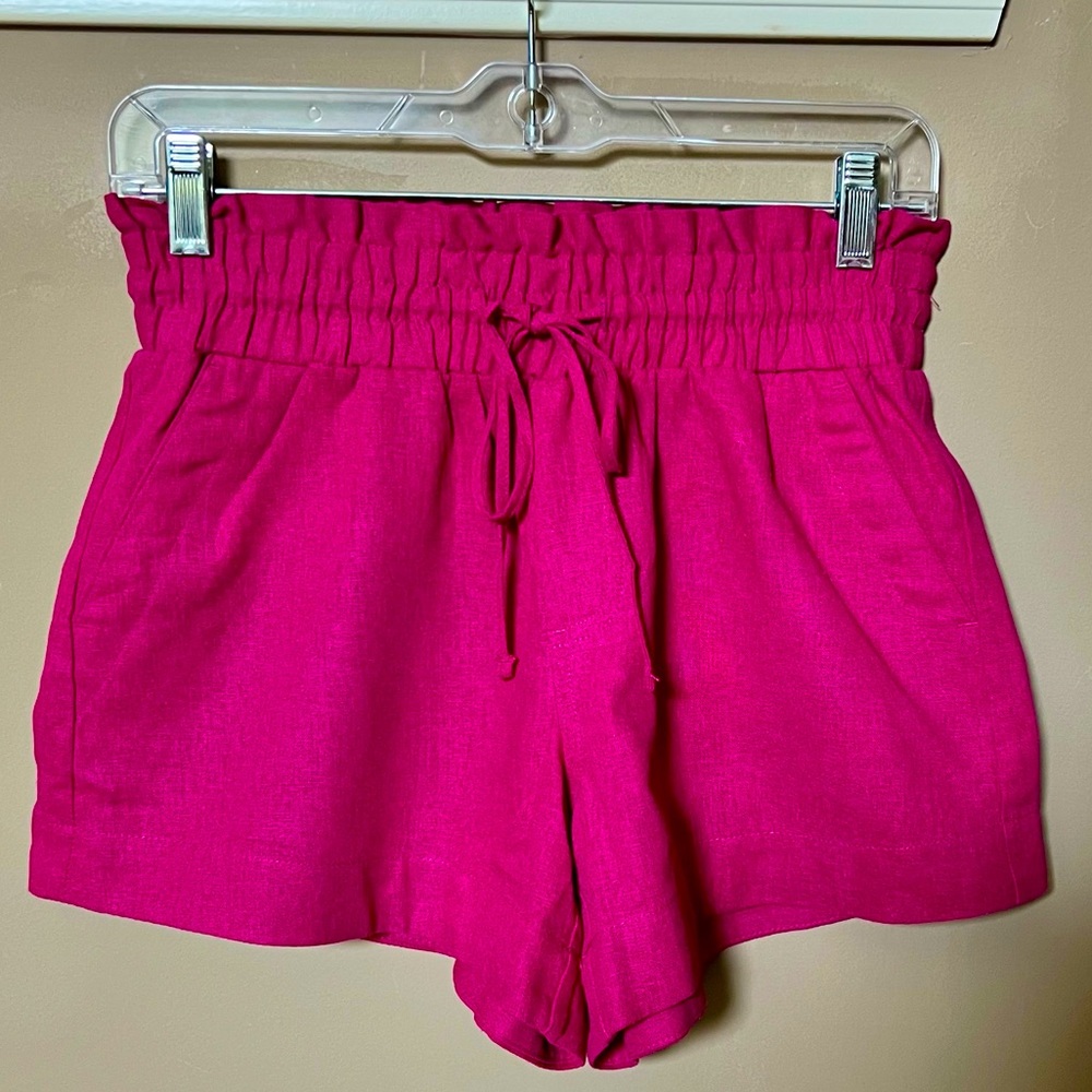NWOT A New Day High Rise Pull On Shorts Fuchsia XS  Drawstring Waist Linen Blend